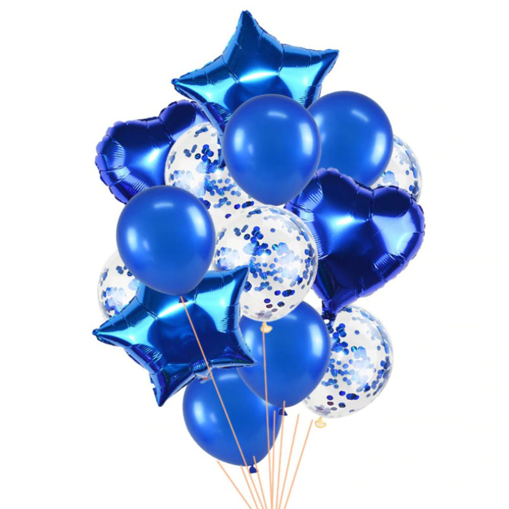 Confetti balloons 14 pcs set | blue star balloons latex balloons heart foil balloons 