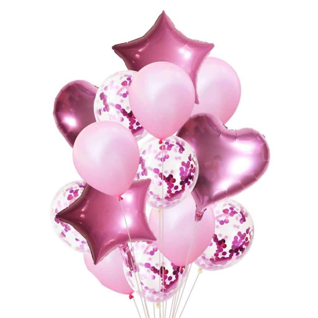 Baby Pink Color Confetti balloons 14 pcs set | star balloons latex balloons heart foil balloons