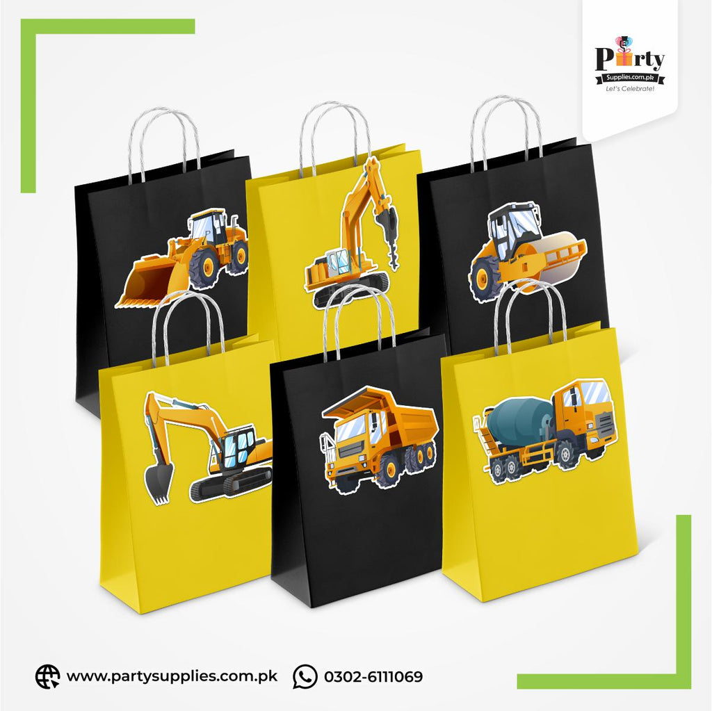 Construction Theme Goody Bags | Birthday Party Favor Bags 6 pcs Pack
