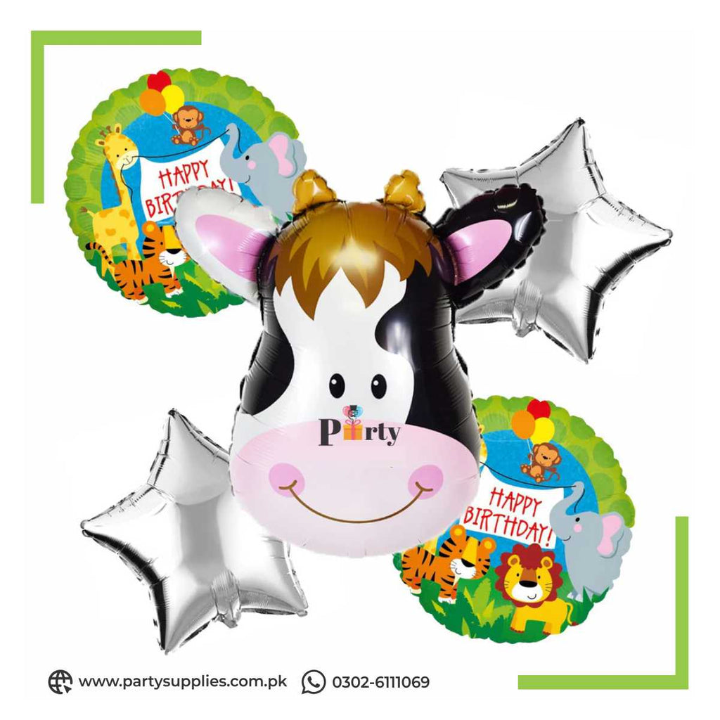 Jungle Safari Theme Cow Shape Exclusive Foil Balloons Set