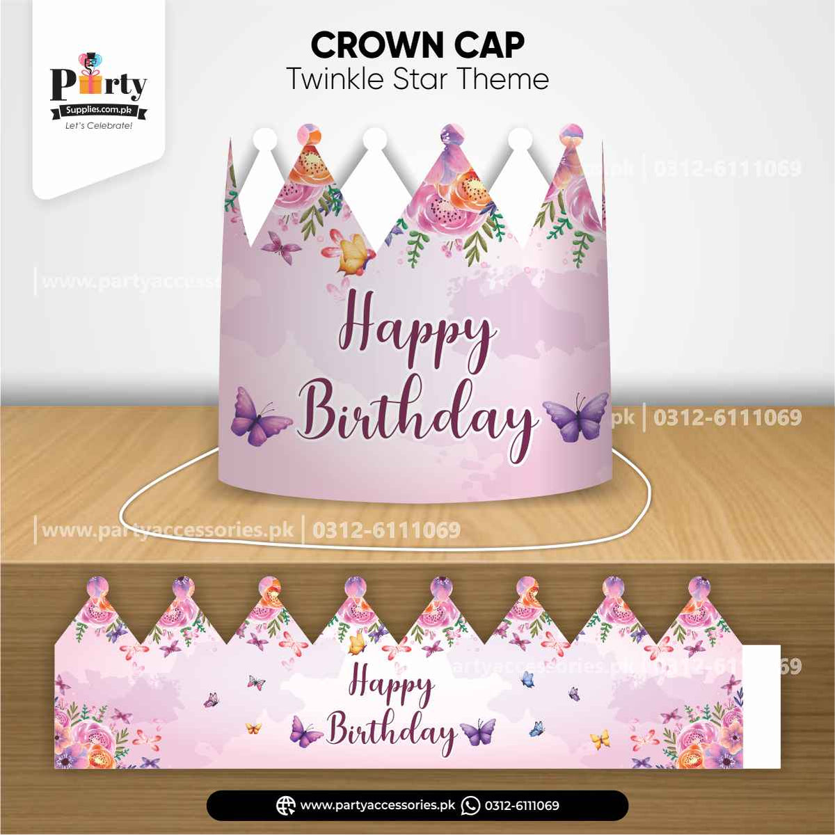 Happy birthday crown cap for birthday celebration in butterfly theme