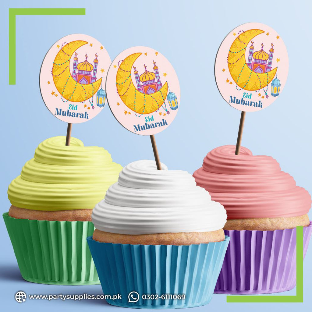 Eid Mubarak Round Cupcake Toppers | Pack of 15 pcs