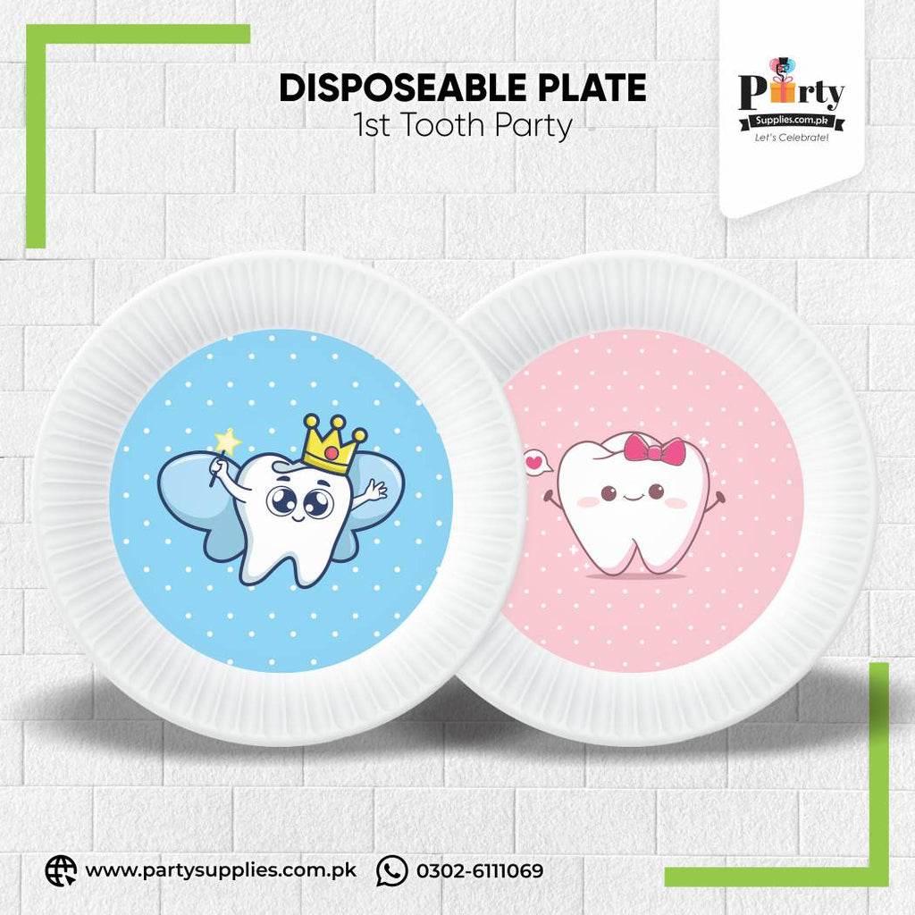 First tooth theme table decorations disposable plates
