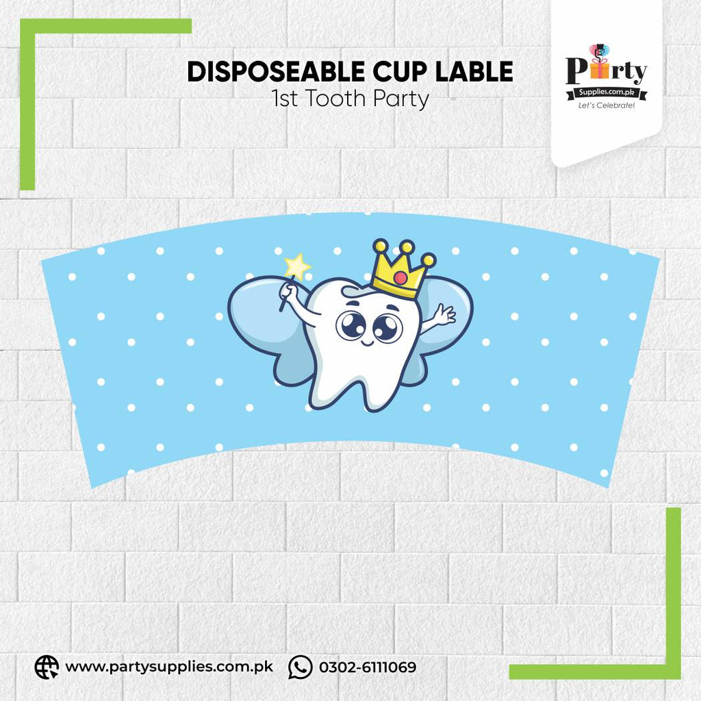 First tooth boy theme cups labels