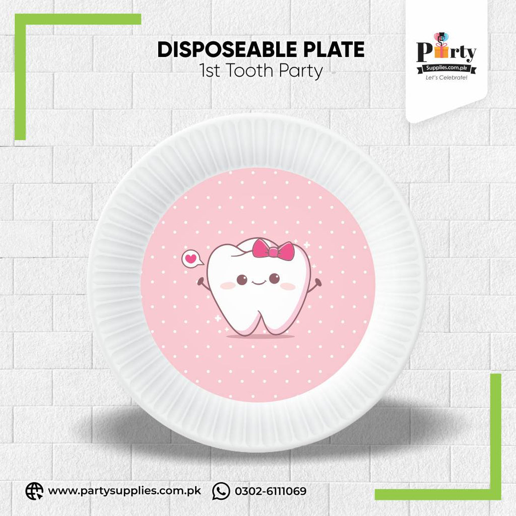 First tooth girl theme disposable plates 