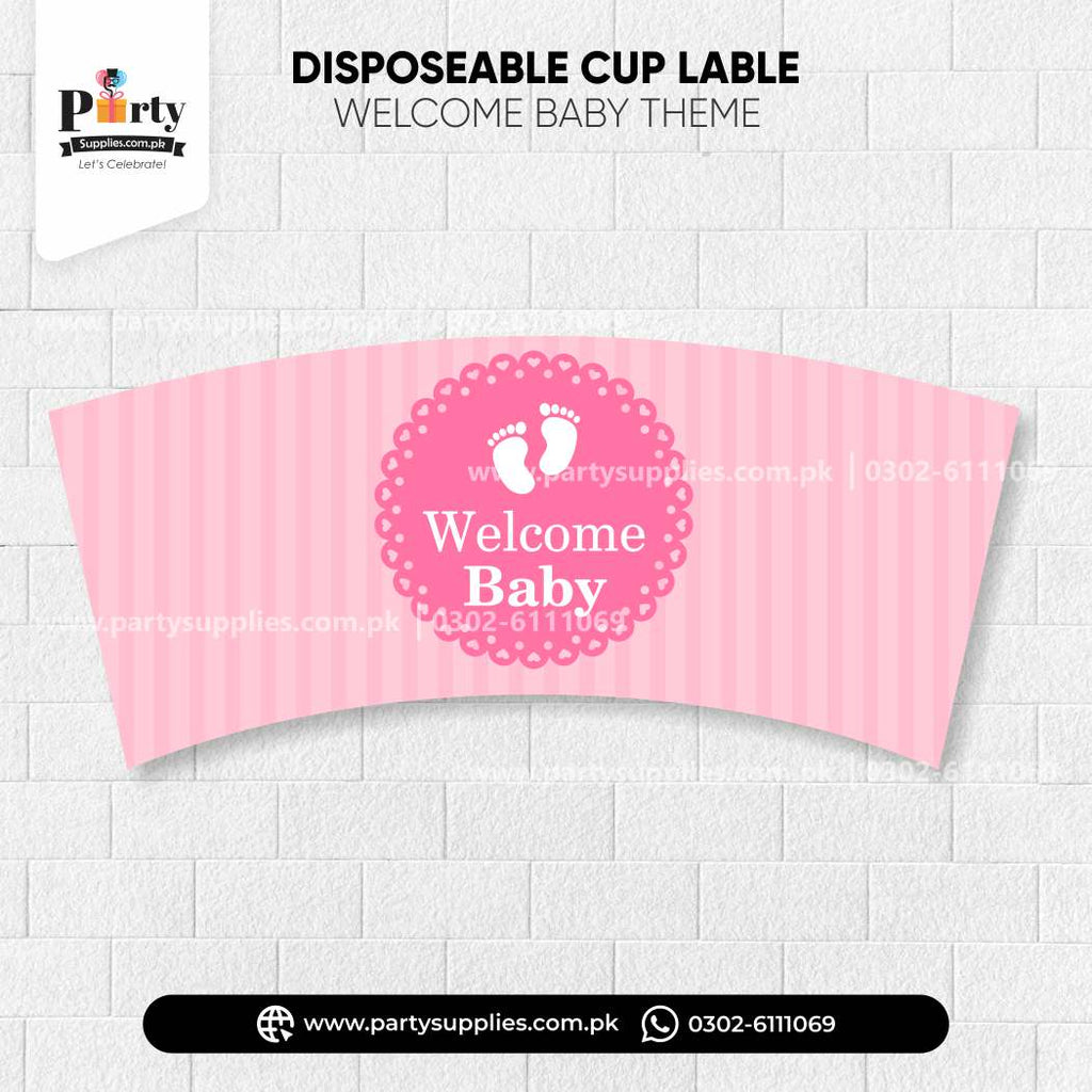 Welcome baby girl theme disposable cups labels