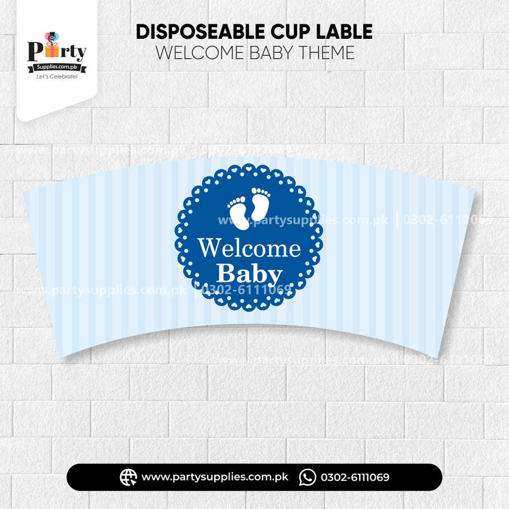 Welcome baby boy theme disposable cups lebels