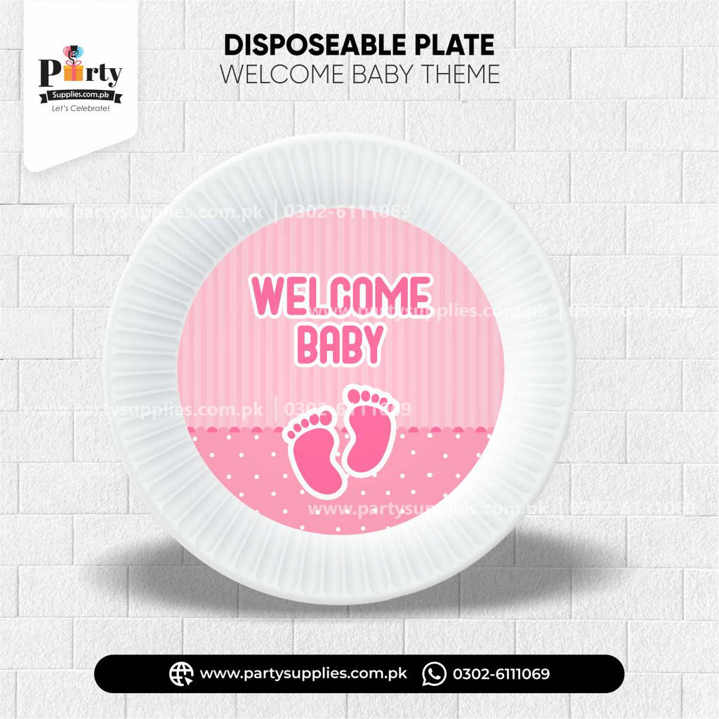 Welcome Baby Girl Party Disposable Plates for Dinner Decoration