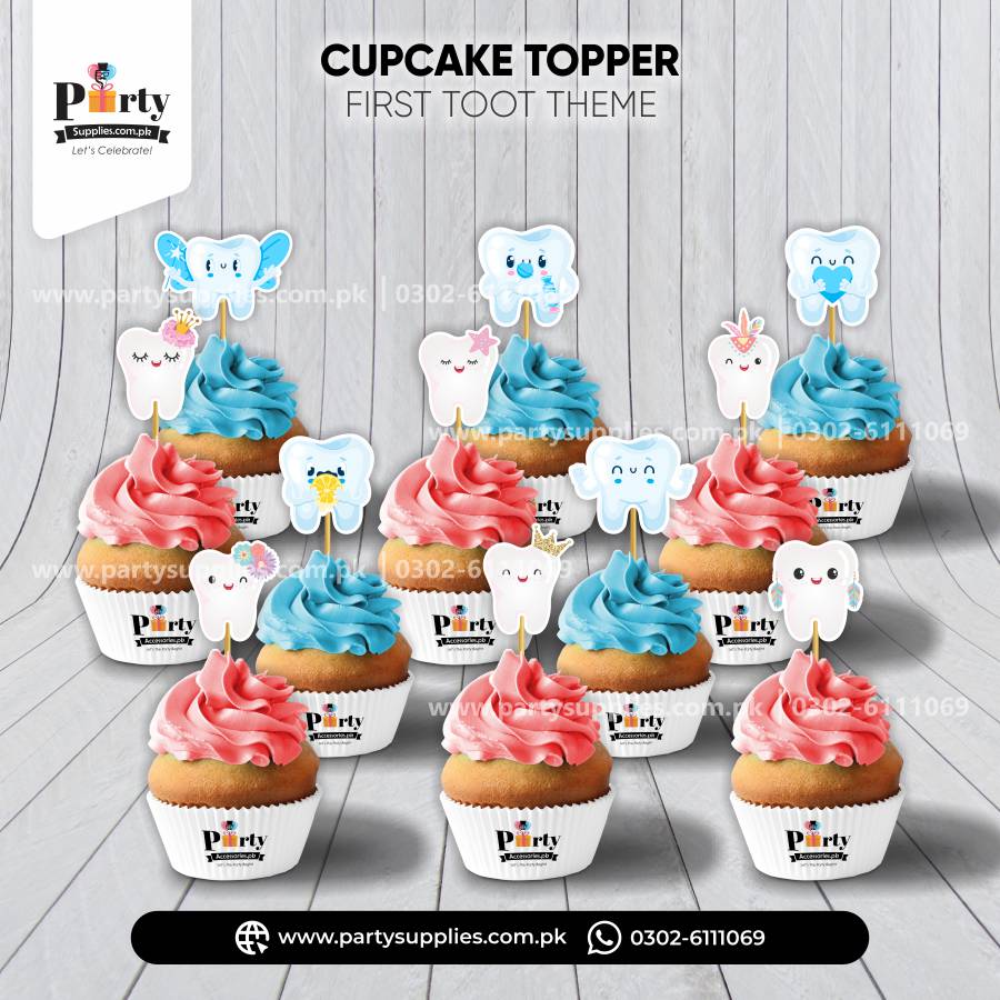 First tooth cupcake toppers set | first tooth table decoration