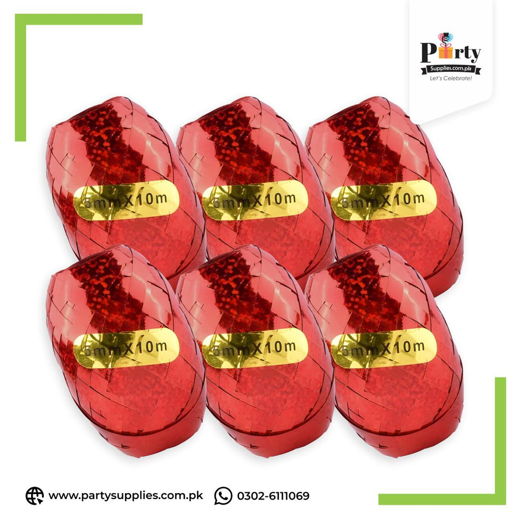 Red Color Balloon shimmering glittery ribbon for crafts, gifts wrapping, balloon strings for flower decorations