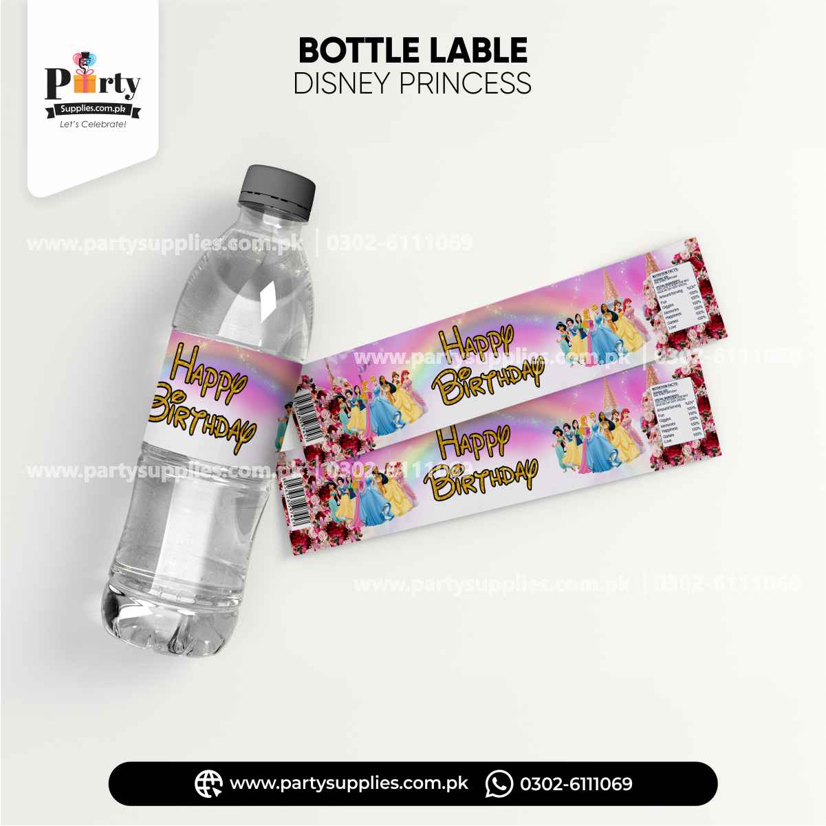 Disney Princess Theme Bottle Labels for Birthday Party Drink Decoration