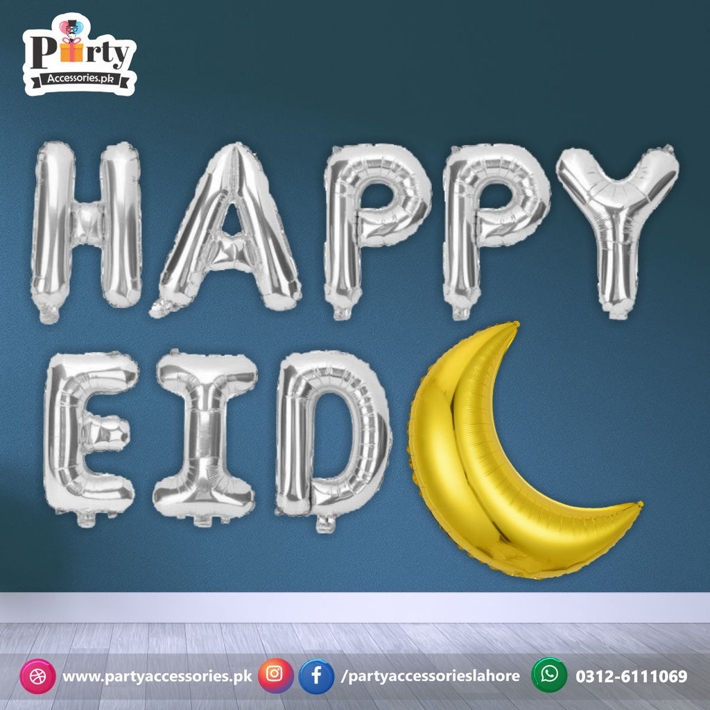 Happy Eid letter and Moon Foil Balloons