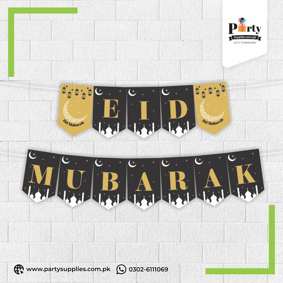 Black and golden color Eid Mubarak wall banner