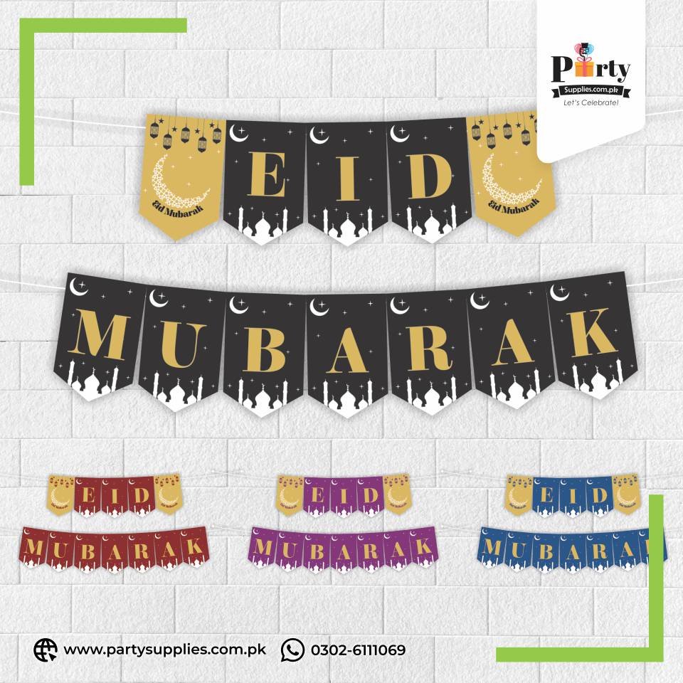 Black color Eid Mubarak bunting banner 
