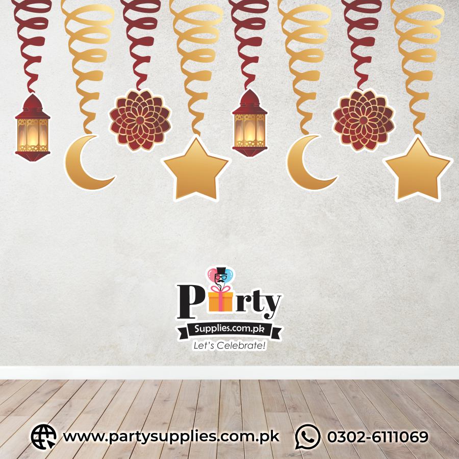 Eid Decorations 2025 | Spiral Hanging Swirls Decorations | Pack of 8 pcs
