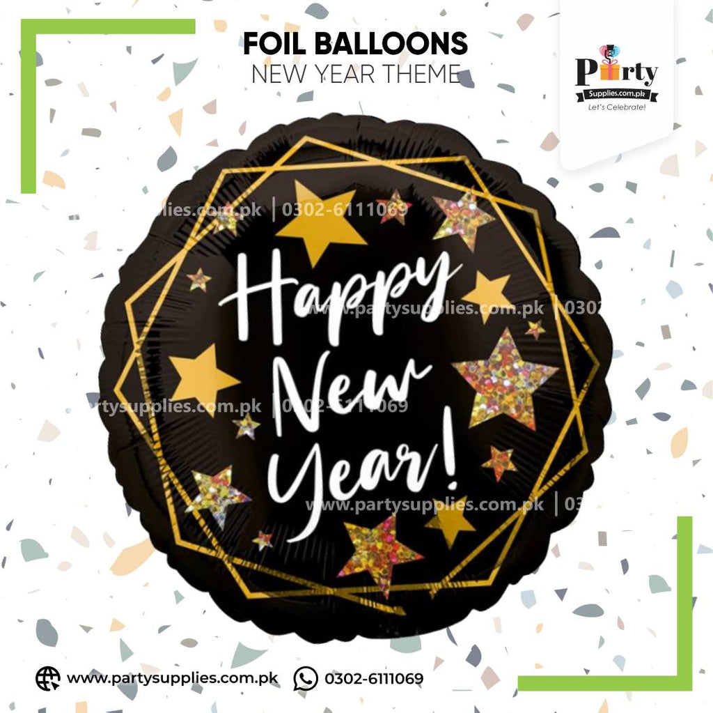 Happy New Year Round Foil Balloons – New Year Theme Decorations