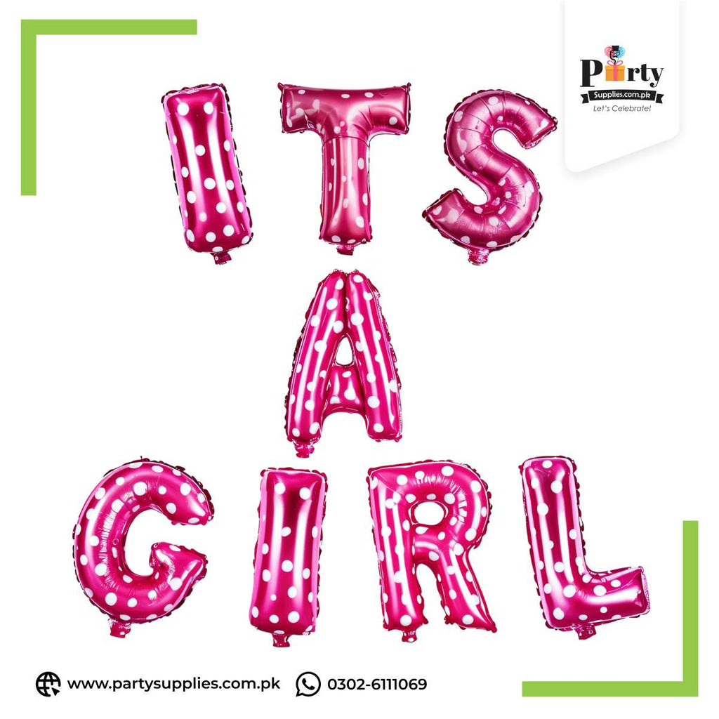 ITS A GIRL Letters Foil Balloon Set
