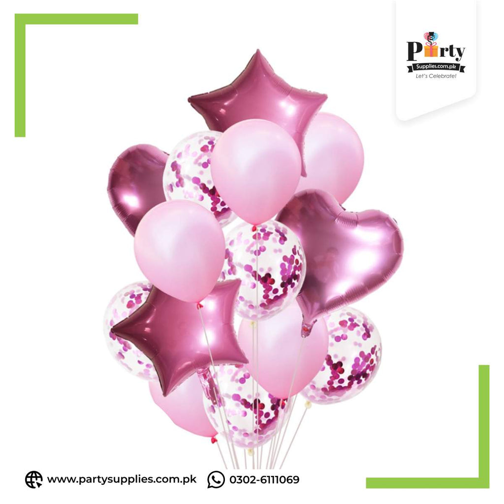 14pcs multi confetti balloons set in Pink Color