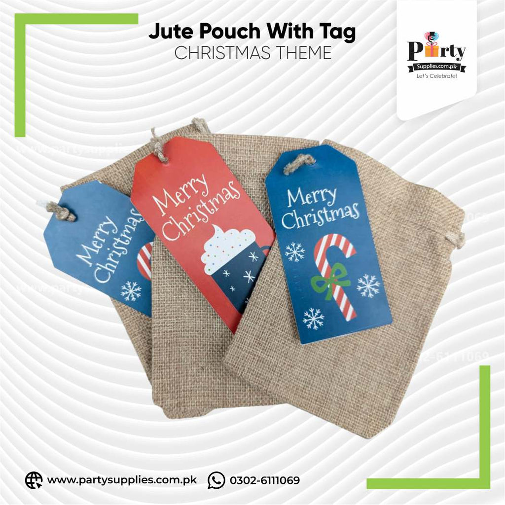 Christmas Jute Gift Pouchs with Tags