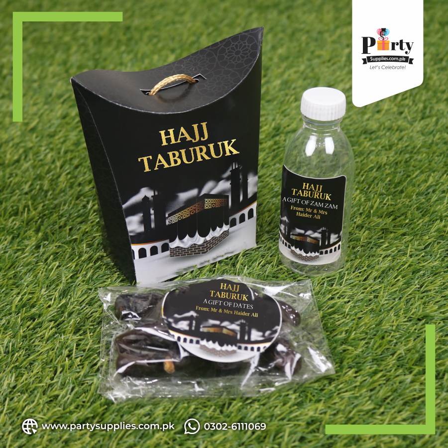 Hajj Tabaruk Distribution Boxes: Zamzam Bottle and Date Pouch