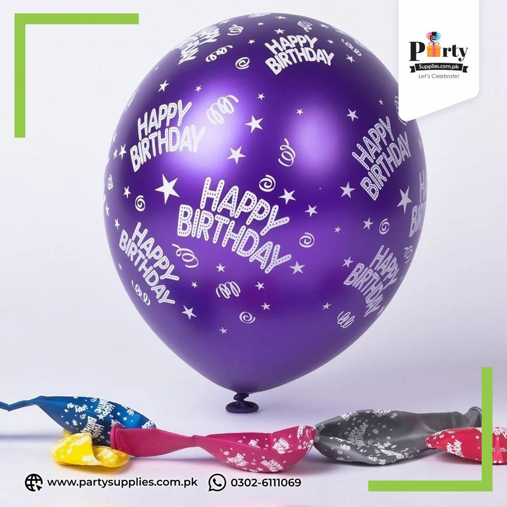 Happy Birthday Printed Rubber Balloons - Birthday Party Decorations