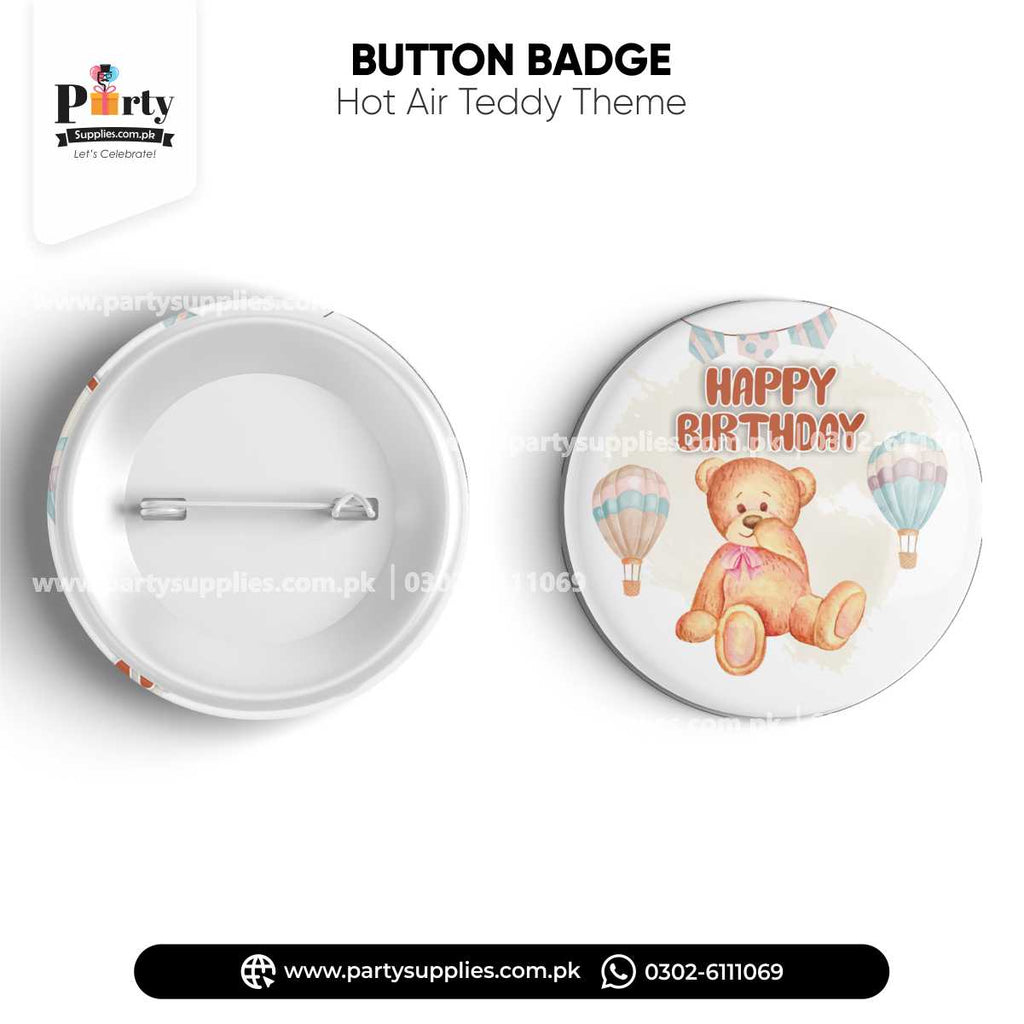 Hot Air Balloon Theme Button Badge for Birthday Party Celebration