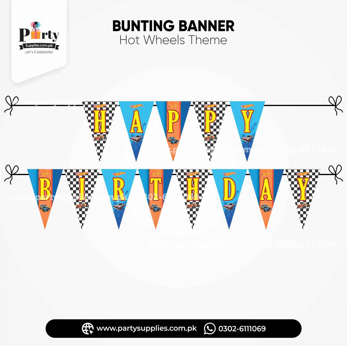 Hot Wheels Theme V-Shaped Birthday Bunting Banner for birthday party wall decoration 