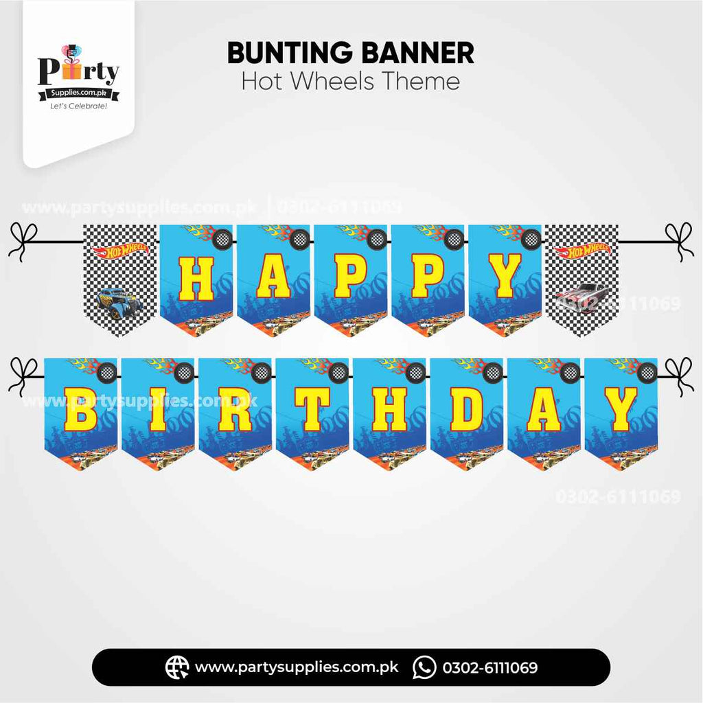 Hot Wheels Theme Happy Birthday Bunting Banner for Birthday Wall Decoration