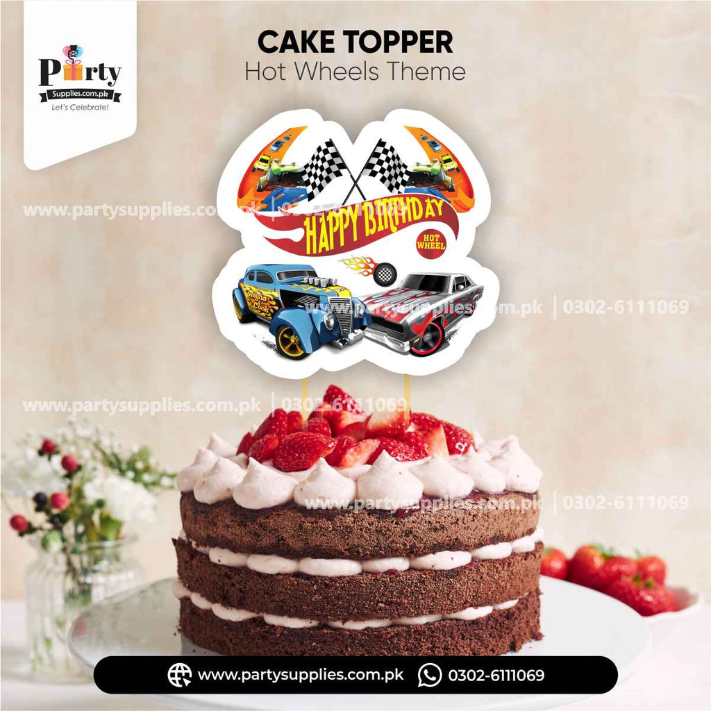 Hot Wheels Theme Happy Birthday Card Cake Topper for Cake Decoration