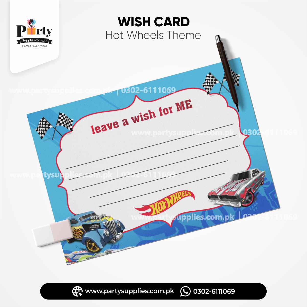 Hot Wheels Theme Wish Cards for Birthday Party Decoration