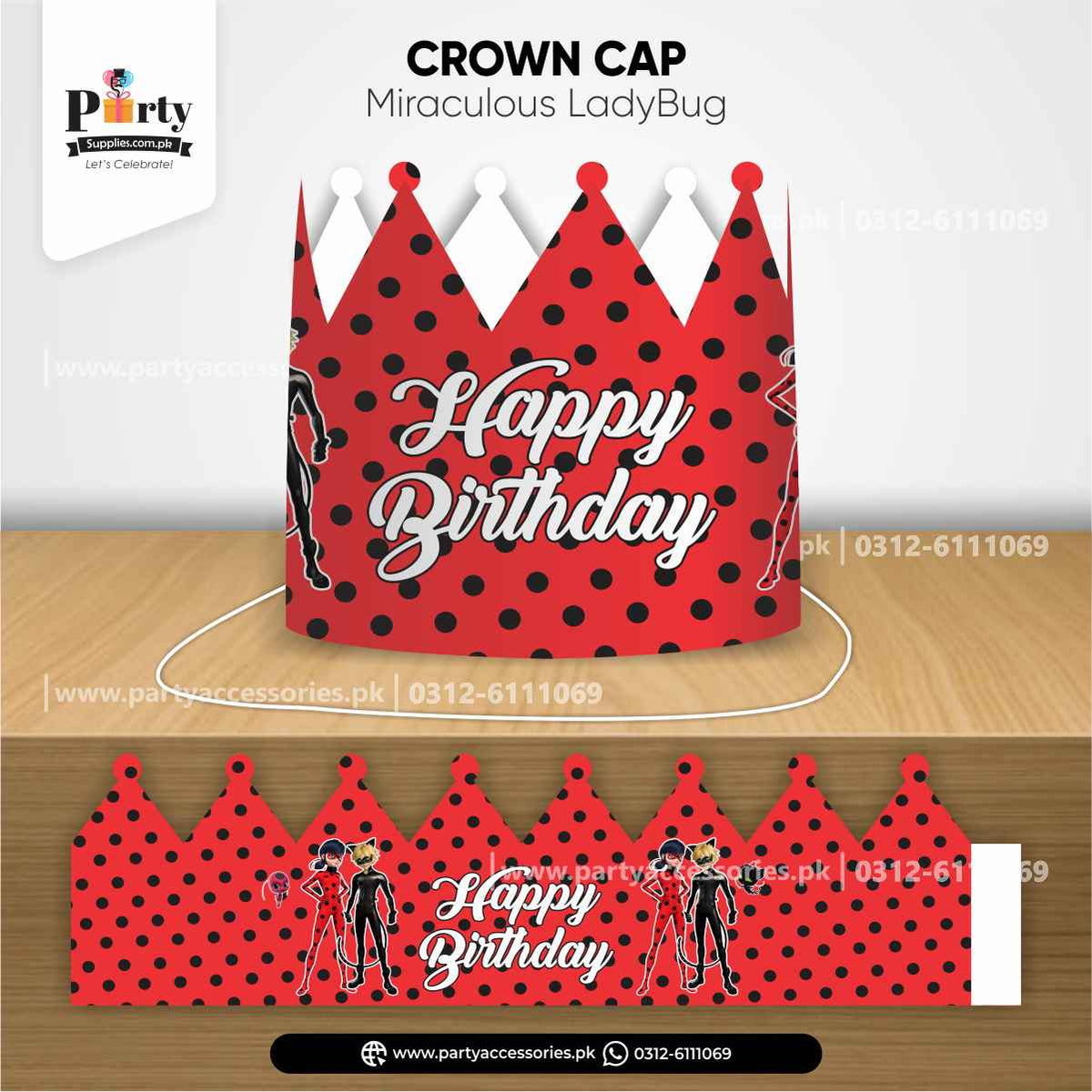 Miraculous Lady Bug Theme Happy Birthday Crown Cap for Birthday Celebration