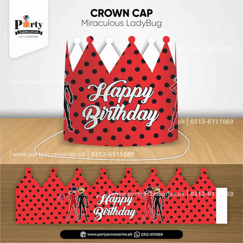 Miraculous Lady Bug Theme Happy Birthday Crown Cap for Birthday Celebration