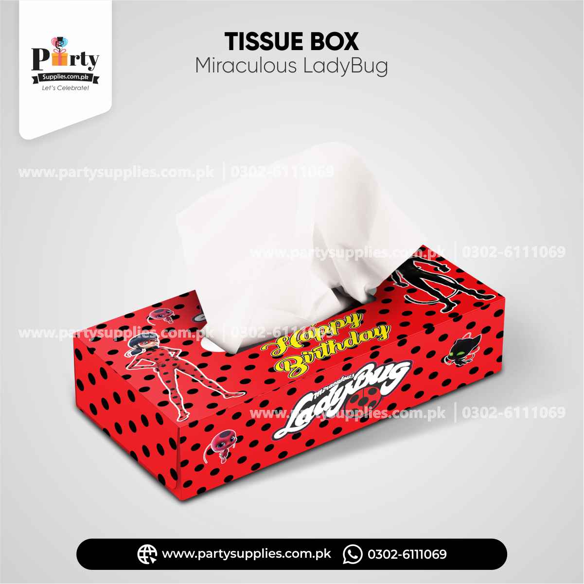 Miraculous Lady Bug Theme Tissue Box Cover for Birthday Party Table Decoration