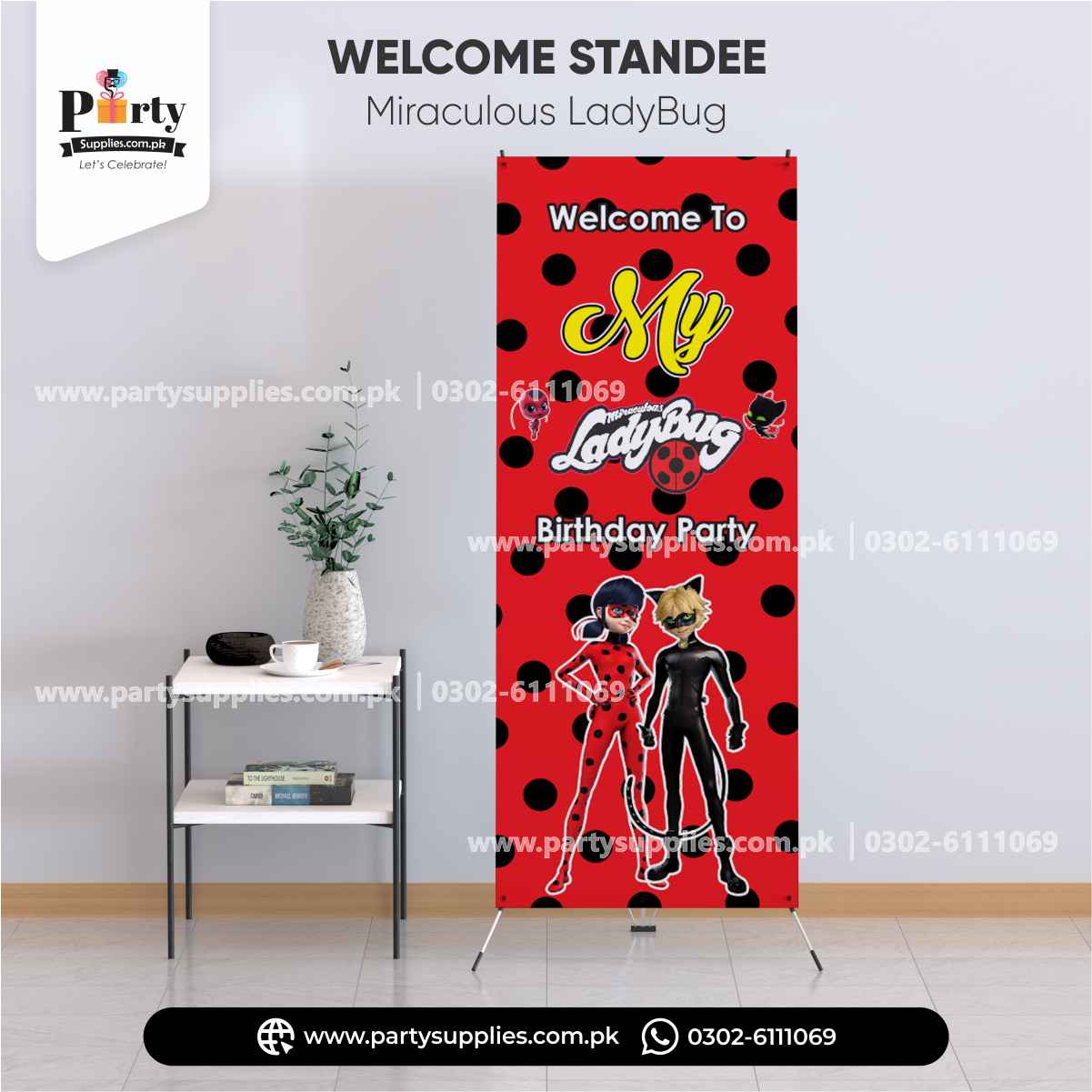 Miraculous Lady Bug Theme Welcome Standee for Birthday Party Entrance Decor