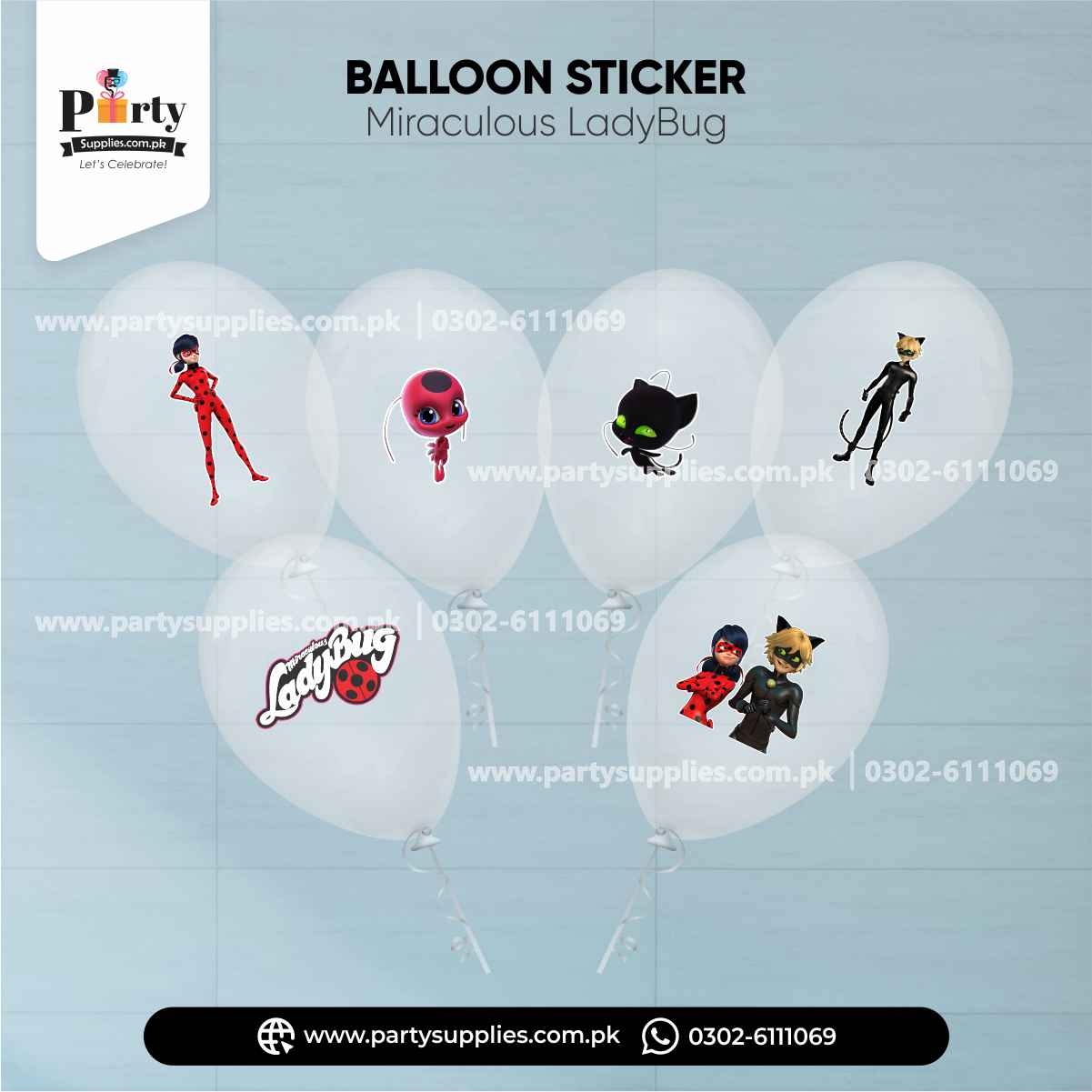 Miraculous Lady Bug Theme Balloons with Stickers for Decorations 