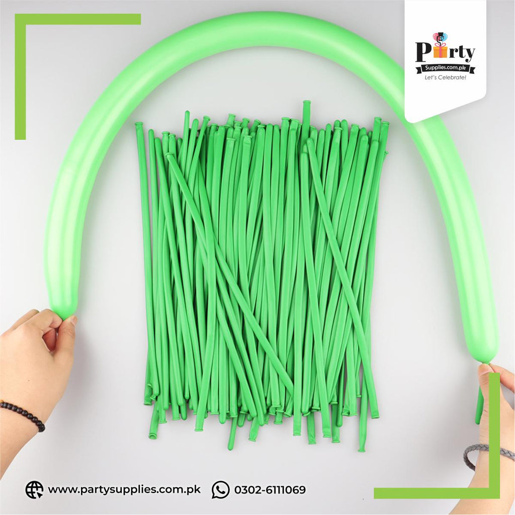 Green Color Long Strip Tube Shape Latex Balloons 