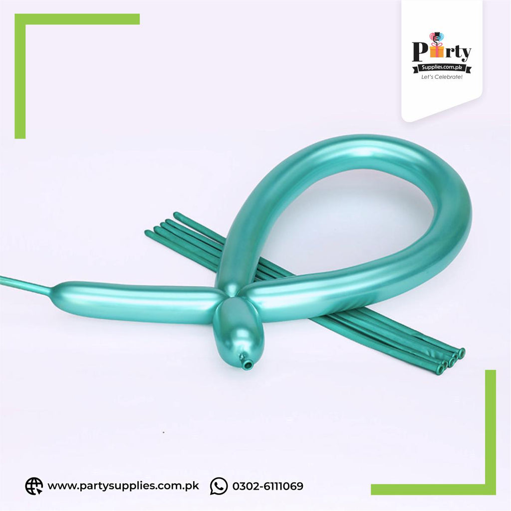 Green Color Long Strip metallic chrome modelling balloons