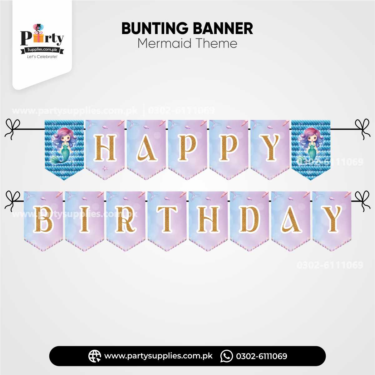 Mermaid Theme Happy Birthday Bunting Banner for Party Wall Decoration