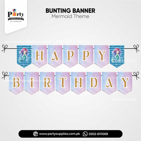 Mermaid Theme Happy Birthday Bunting Banner for Party Wall Decoration