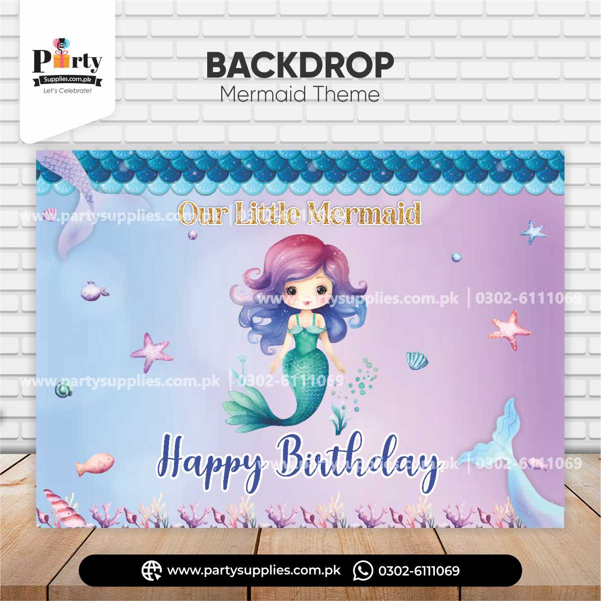 Mermaid Theme Birthday Party Backdrop for Wall Decorations