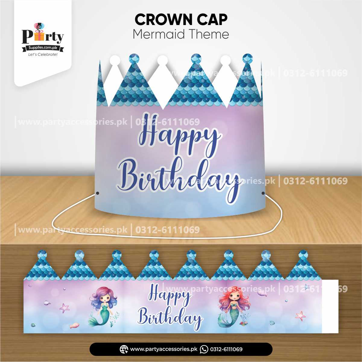 Mermaid Theme Crown Cap for Birthday Party Celebration