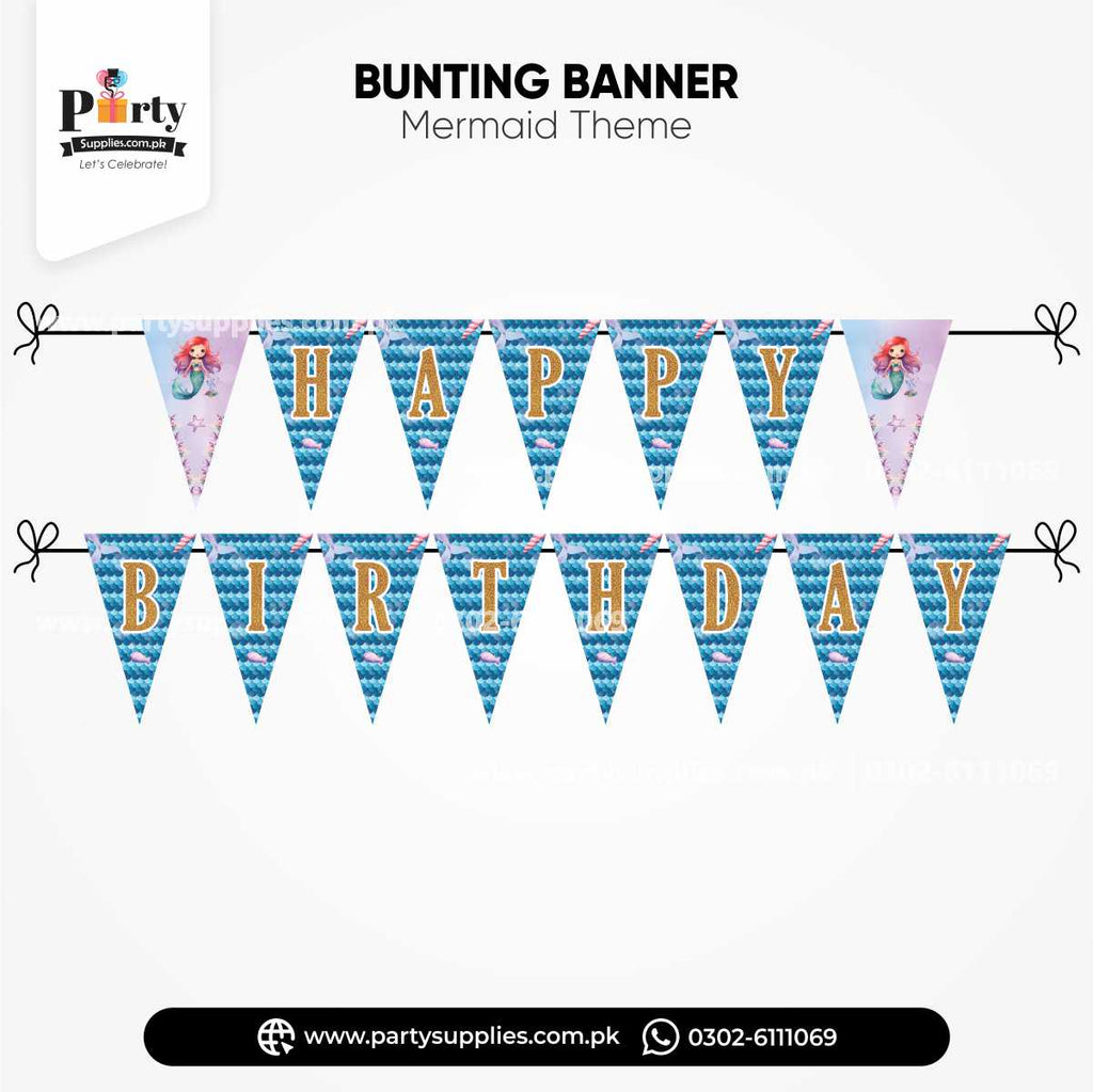 Mermaid Theme V-Shaped Birthday Bunting Banner for Wall Decorations