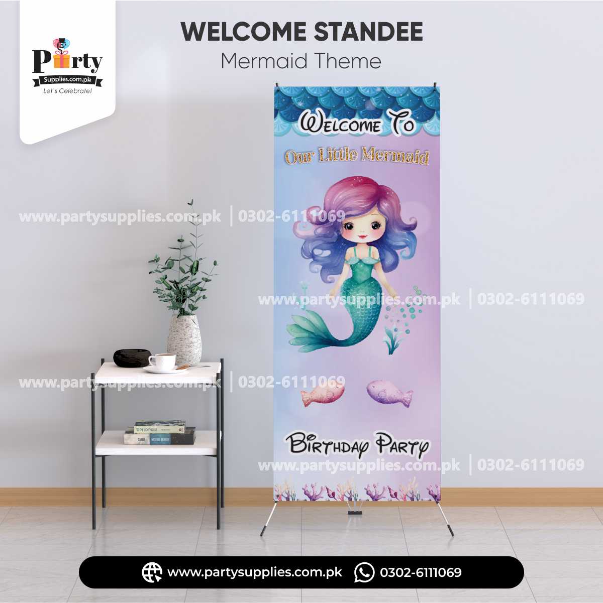 Mermaid Theme Welcome Standee for Birthday Party Entrance Decor