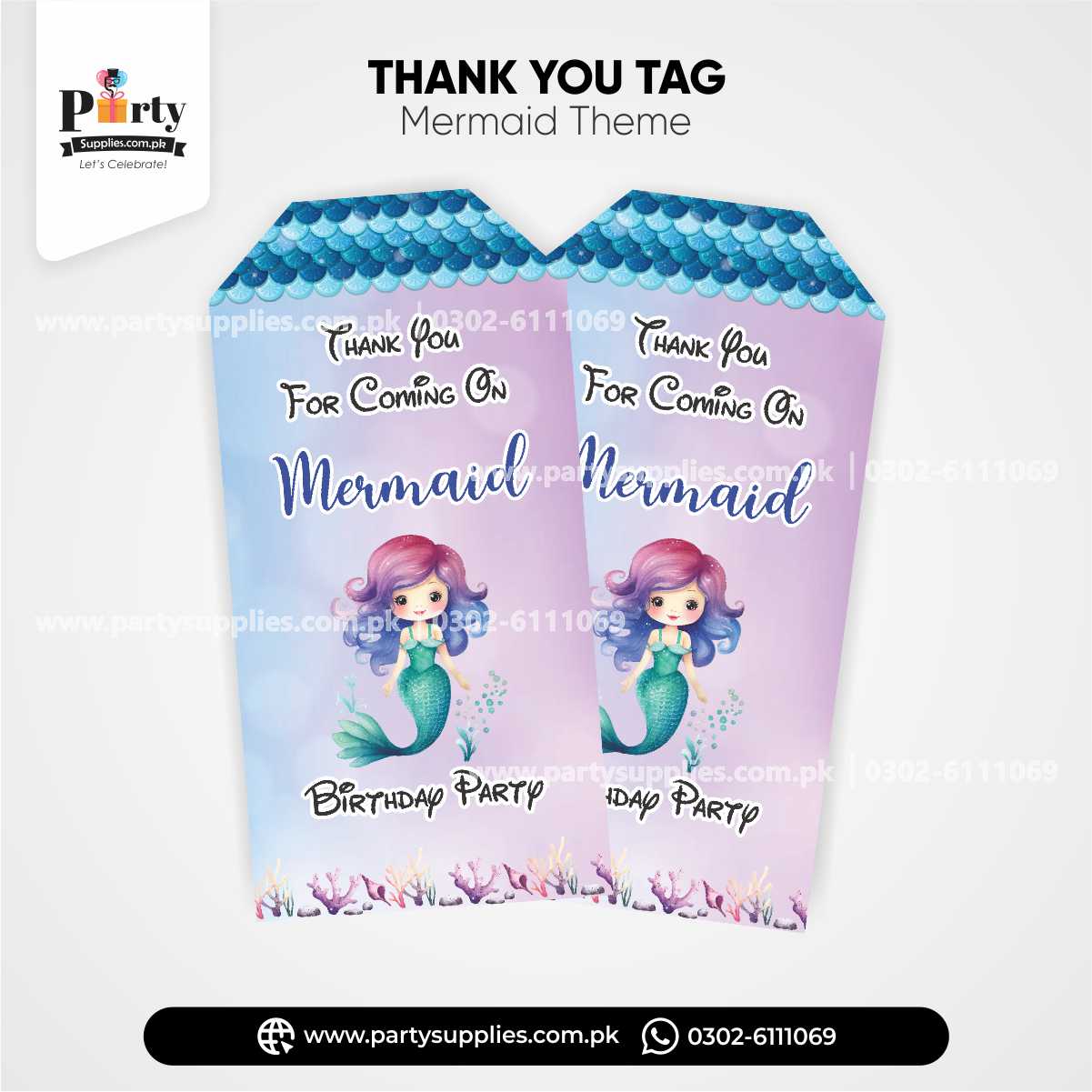 Mermaid Theme Gift / Thank You Tags for Birthday Decoration