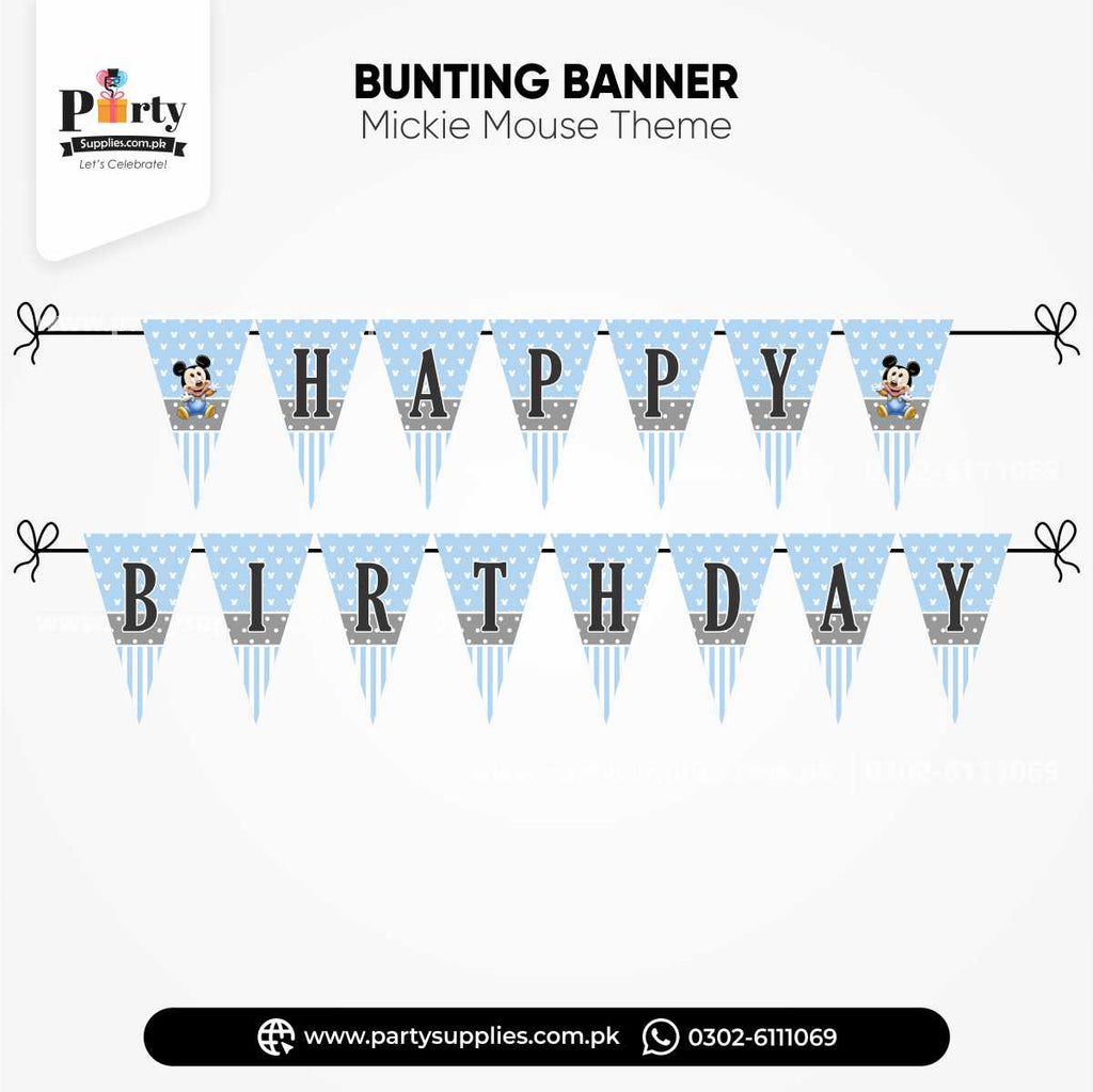 Mickey Mouse Theme V-Shaped Birthday Bunting Banner for Wall Decorations