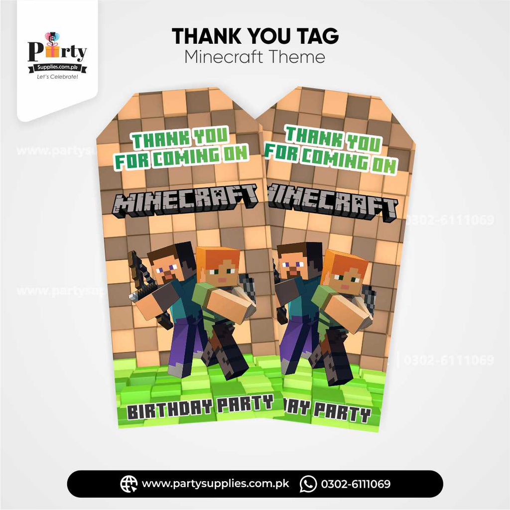 Minecraft Theme Gift / Thank You Tags for Birthday Decoration 