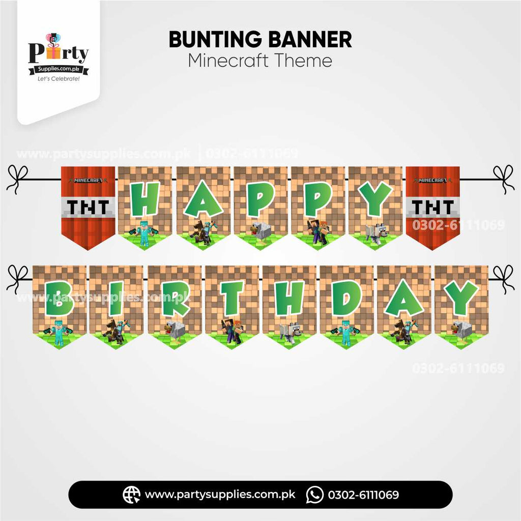 Minecraft Theme Happy Birthday Bunting Banner for Wall Decoration