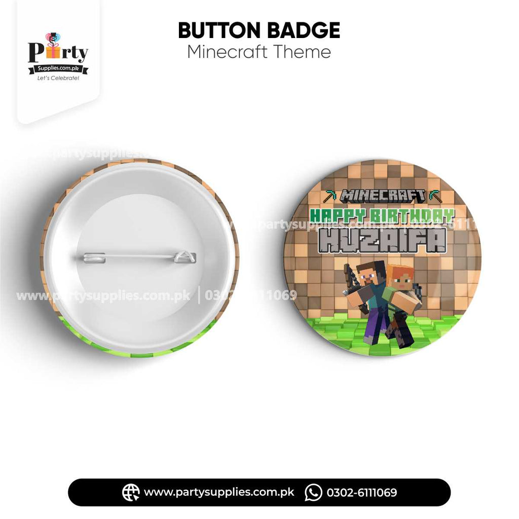 Minecraft Theme Button Badge for Birthday Party Celebration