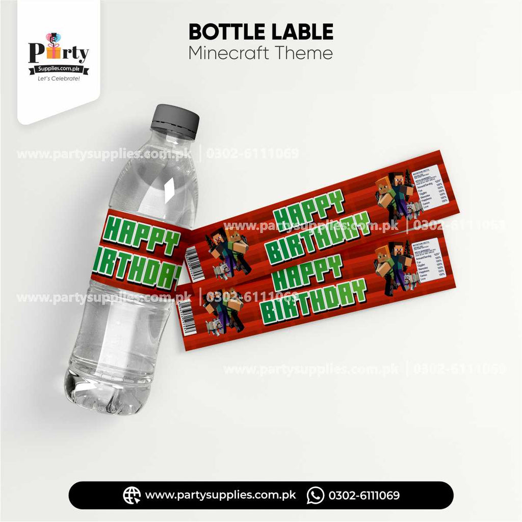 Minecraft Theme Bottle Labels for Birthday Drink Decoration