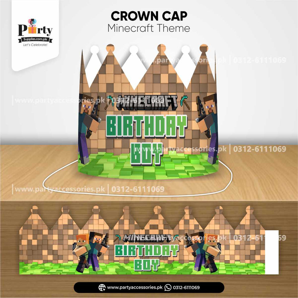 Minecraft Theme Happy Birthday Crown Cap for Birthday Celebration